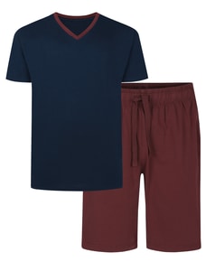 Bigdude Short V-Neck Pyjamas Navy/Burgundy